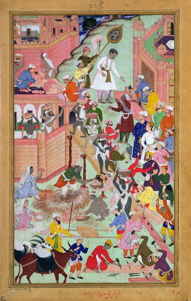 Emperor Akbar (r.1556-1605) inspecting the building work at Fatepur Sikri, city completed 1584, from