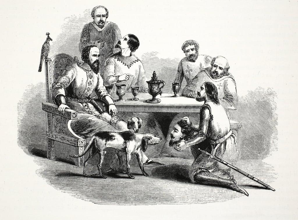 The Head of Llewelyn brought to Edward at Conway Castle, pub. 19th Century (steel engraving) 