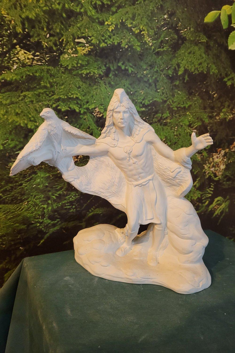 Ceramic Bisque You Paint, Indian with Eagle, Hawk, Falconer, Bird, brave, Warrior, Southwestern dec