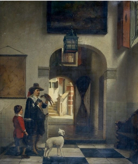 Interior with a falconer, 1862 by Johann Anthonie Balthasar Stroebel (1821-1905)