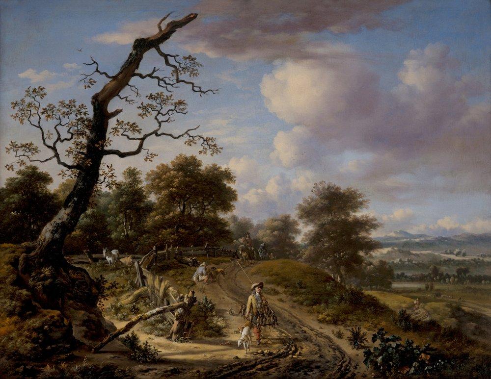 A Hilly Landscape with a Hawking Party by Jan Wijnants (1632-1684)